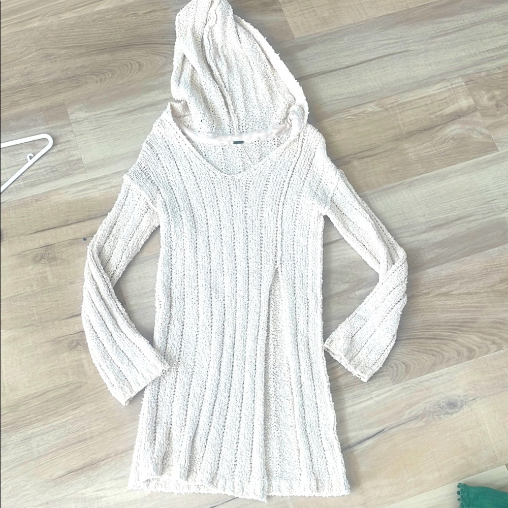 Free people Cream Knit Hooded slit Sweater Dress